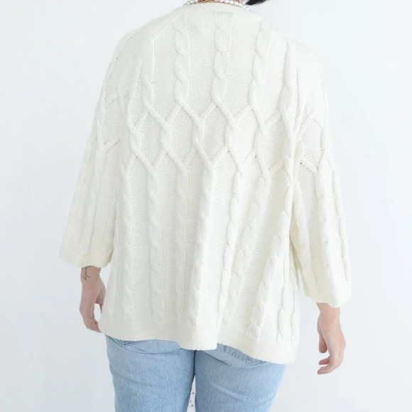 Vintage Liz & Co. Cream Knit Button Up Cardigan Sweater  Size 2X - Picture 3 of 12